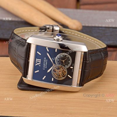 Best Replica Cartier Tank Tourbillon Blue Face Watch 40mm